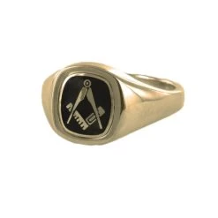 Black Reversible Cushion Head Solid Gold Square And Compass Masonic Ring