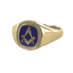 Blue Reversible Cushion Head Solid Gold Square And Compass Masonic Ring