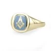 Light Blue Reversible Cushion Head Solid Gold Square And Compass With G Masonic Ring
