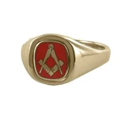 Red Reversible Cushion Head Solid Gold Square And Compass Masonic Ring