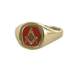 Red Reversible Cushion Head Solid Gold Square And Compass With G Masonic Ring