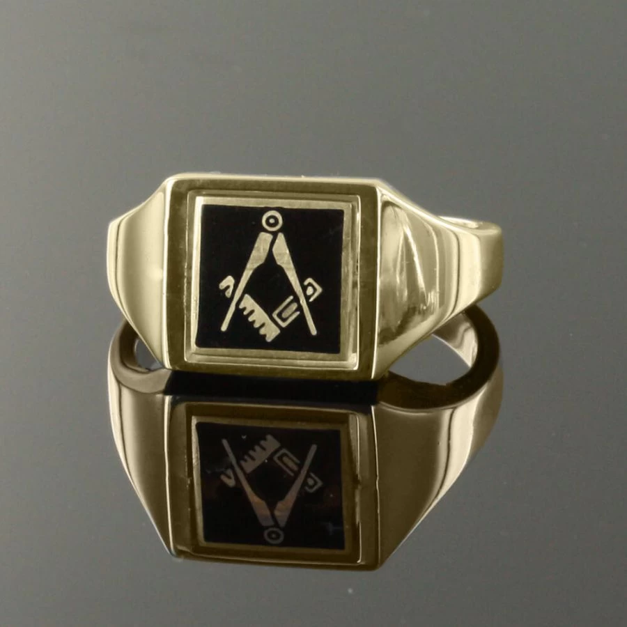 Black Reversible Square Head Solid Gold Square And Compass Masonic Ring 4 Black Reversible Square Head Solid Gold Square And Compass Masonic Ring - Image 2