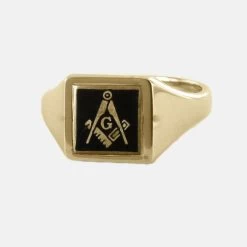 Black Reversible Square Head Solid Gold Square And Compass With G Masonic Ring