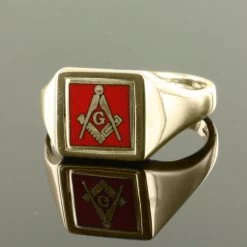 Red Reversible Square Head Solid Gold Square And Compass With G Masonic Ring -Masonic Collection 09 1369rg 02