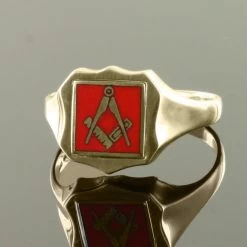 Red Reversible Shield Head Solid Gold Square And Compass Masonic Ring -Masonic Collection 09 1385r 02