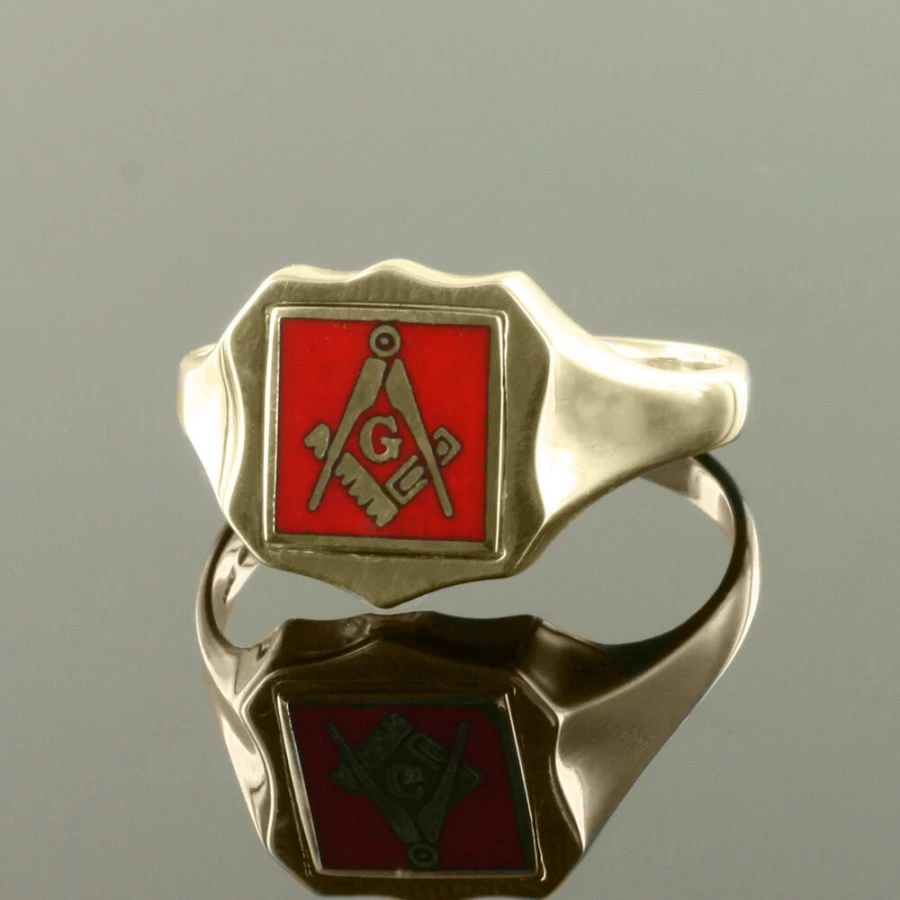 Red Reversible Shield Head Solid Gold Square And Compass With G Masonic Ring 4 Red Reversible Shield Head Solid Gold Square And Compass With G Masonic Ring - Image 2