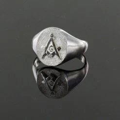Oval Head Silver Masonic Signet Ring Bearing The Square & Compass Symbol/Seal -Masonic Collection 1273g blk 1