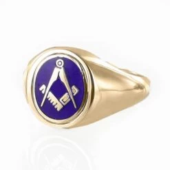 Blue Reversible 9ct Gold Square And Compass Masonic Ring