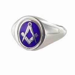 Blue Reversible Solid Silver Square And Compass Masonic Ring