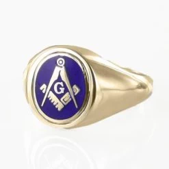 Blue Reversible 9ct Gold Square And Compass With G Masonic Ring