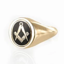 Black Reversible 9ct Gold Square And Compass Masonic Ring