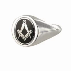 Black Reversible Solid Silver Square And Compass Masonic Ring