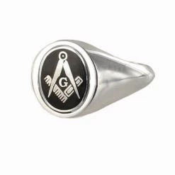 Black Reversible Solid Silver Square And Compass With G Masonic Ring
