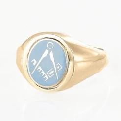 Light Blue Reversible 9ct Gold Square And Compass Masonic Ring