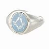 Light Blue Reversible Solid Silver Square And Compass Masonic Ring -Masonic Collection 1288sclb a