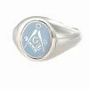 Light Blue Reversible Solid Silver Square And Compass With G Masonic Ring -Masonic Collection 1288sclbg a