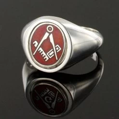 Red Reversible Solid Silver Square And Compass Masonic Ring -Masonic Collection 1288scr b