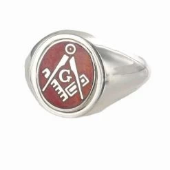 Red Reversible Solid Silver Square And Compass With G Masonic Ring