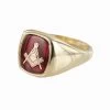 9ct Gold Synthetic Ruby Square And Compass Masonic Ring