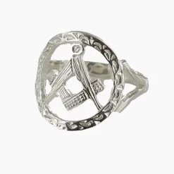 Small Silver Pierced Design Square And Compass Masonic Ring