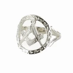 Large Silver Pierced Design Square And Compass Masonic Ring