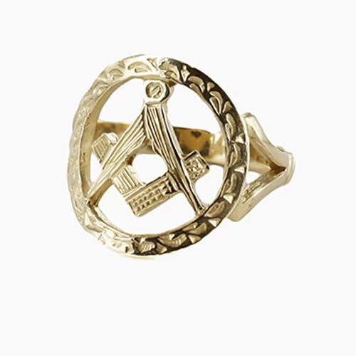Large Gold Pierced Design Square And Compass Masonic Ring 3 Large Gold Pierced Design Square And Compass Masonic Ring
