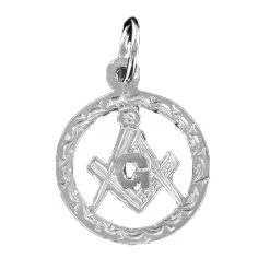 Small Circle Pendant In Silver With The Square And Compass Symbol