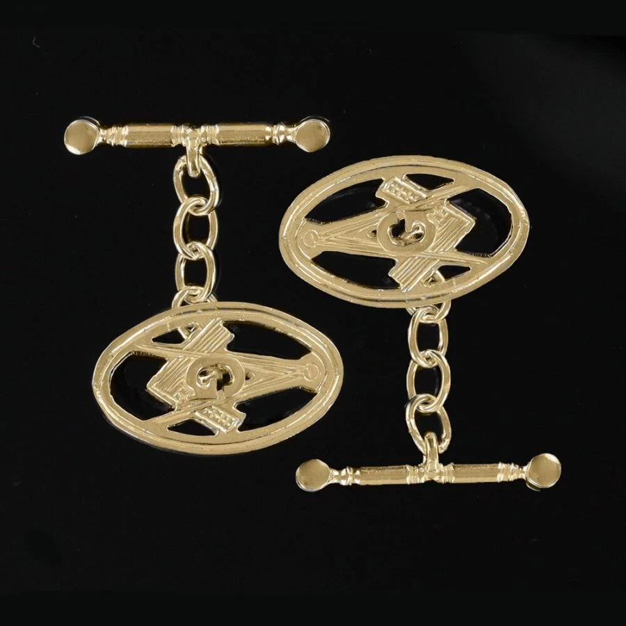 Gold Plated Oval Square And Compass With G Cufflinks 4 Gold Plated Oval Square And Compass With G Cufflinks - Image 2