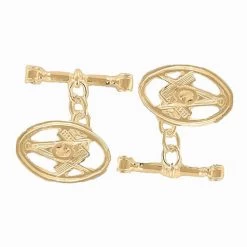 Gold Plated Oval Square And Compass With G Cufflinks