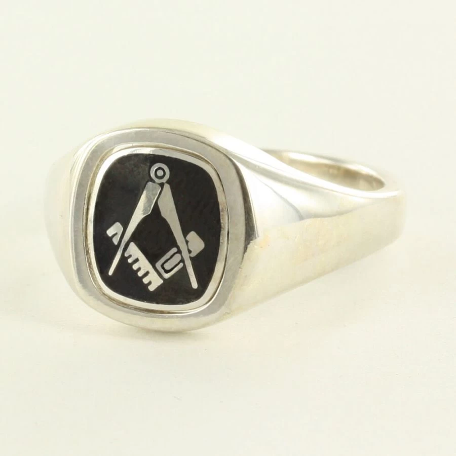 Black Reversible Cushion Head Solid Silver Square And Compass Masonic Ring 3 Black Reversible Cushion Head Solid Silver Square And Compass Masonic Ring