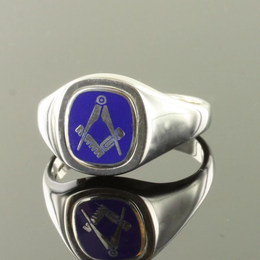 Blue Reversible Cushion Head Solid Silver Square And Compass Masonic Ring 4 Blue Reversible Cushion Head Solid Silver Square And Compass Masonic Ring - Image 2
