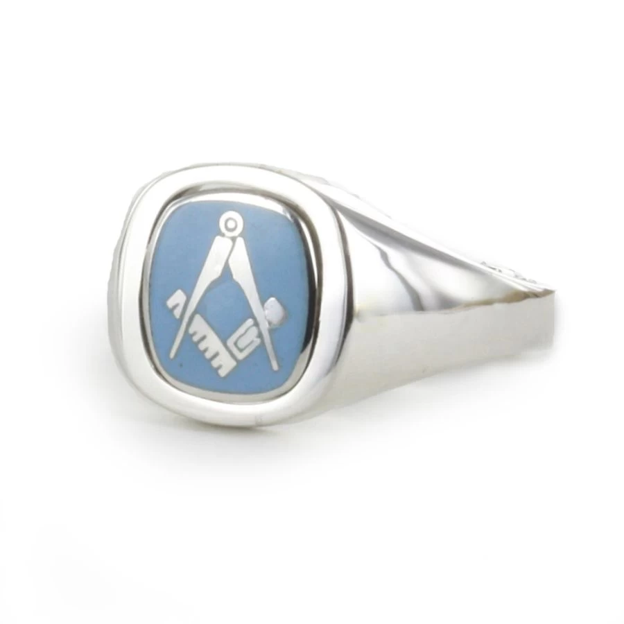 Light Blue Reversible Cushion Head Solid Silver Square And Compass Masonic Ring 3 Light Blue Reversible Cushion Head Solid Silver Square And Compass Masonic Ring