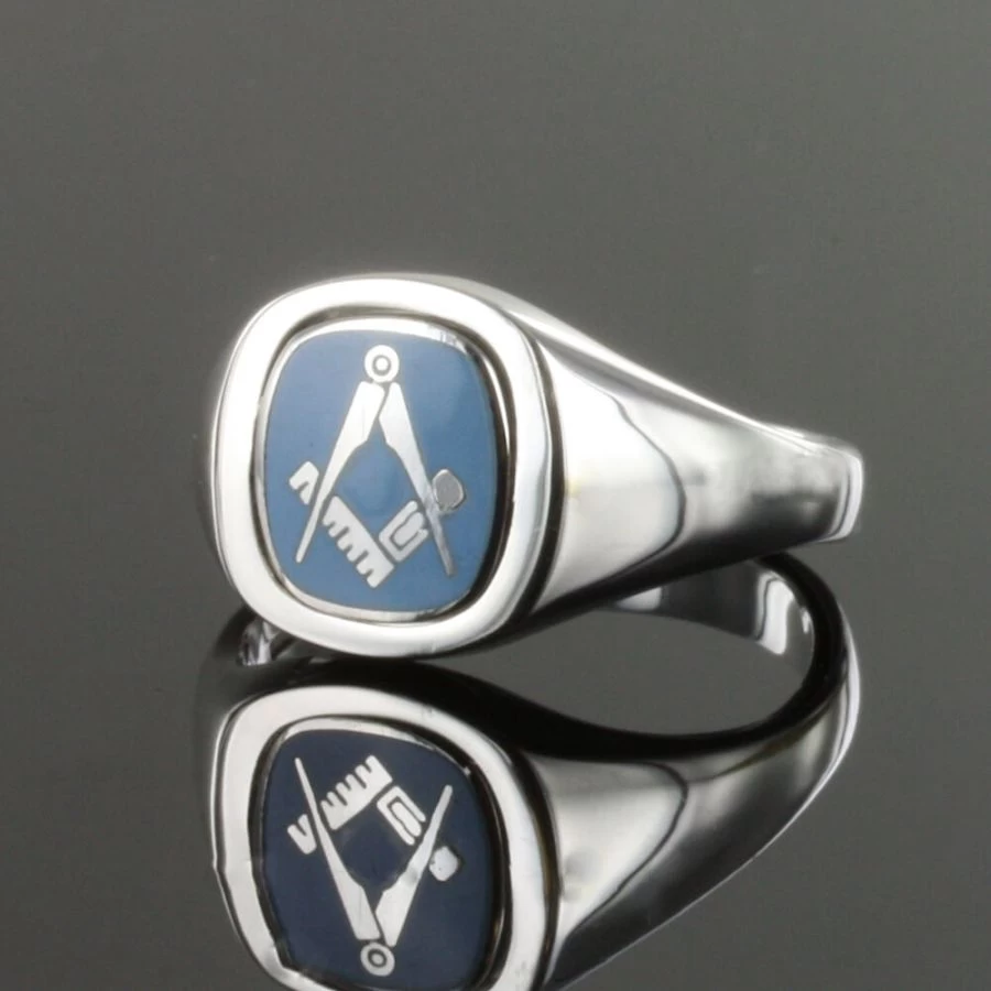 Light Blue Reversible Cushion Head Solid Silver Square And Compass Masonic Ring 4 Light Blue Reversible Cushion Head Solid Silver Square And Compass Masonic Ring - Image 2