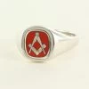 Red Reversible Cushion Head Solid Silver Square And Compass Masonic Ring -Masonic Collection 1365r 01