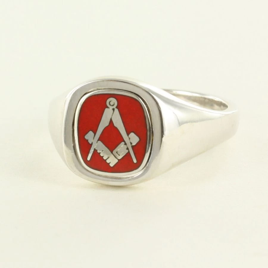 Red Reversible Cushion Head Solid Silver Square And Compass Masonic Ring 3 Red Reversible Cushion Head Solid Silver Square And Compass Masonic Ring