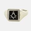 Black Reversible Square Head Solid Silver Square And Compass Masonic Ring -Masonic Collection 1369bk 01