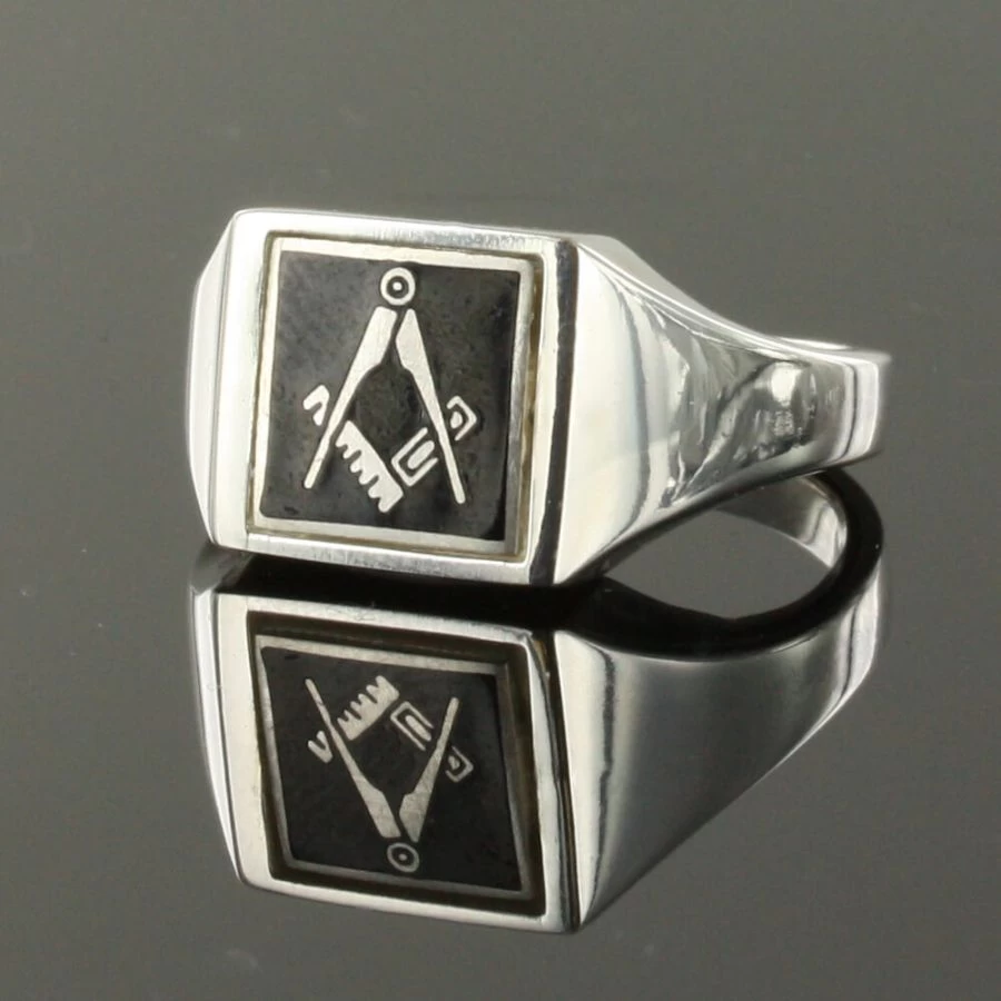 Black Reversible Square Head Solid Silver Square And Compass Masonic Ring 4 Black Reversible Square Head Solid Silver Square And Compass Masonic Ring - Image 2
