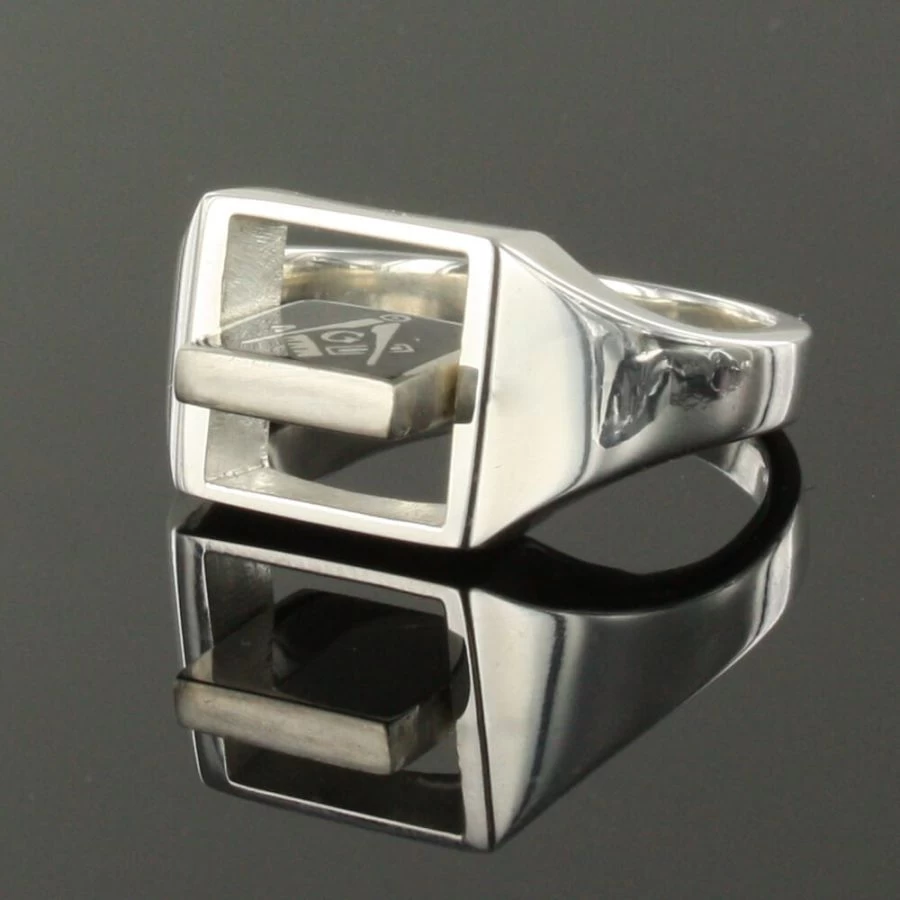 Black Reversible Square Head Solid Silver Square And Compass Masonic Ring 5 Black Reversible Square Head Solid Silver Square And Compass Masonic Ring - Image 3
