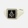Black Reversible Square Head Solid Silver Square And Compass With G Masonic Ring -Masonic Collection 1369bkg 01