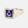 Blue Reversible Square Head Solid Silver Square And Compass Masonic Ring -Masonic Collection 1369bl 01