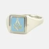 Light Blue Reversible Square Head Solid Silver Square And Compass With G Masonic Ring -Masonic Collection 1369lbg 01