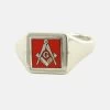 Red Reversible Square Head Solid Silver Square And Compass With G Masonic Ring -Masonic Collection 1369rg 01
