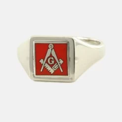 Red Reversible Square Head Solid Silver Square And Compass With G Masonic Ring