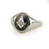 Silver Square And Compass With G Oval Head Masonic Ring (Black)- Fixed Head -Masonic Collection 1371scg blk01s