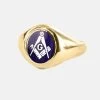 Gold Square And Compass With G Oval Head Masonic Ring (Blue) - Fixed Head -Masonic Collection 1371scg blug