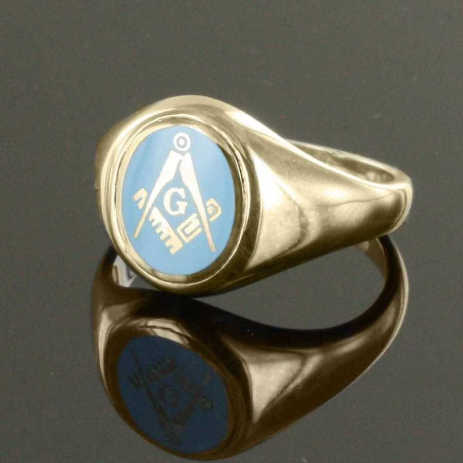 Gold Square And Compass With G Oval Head Masonic Ring (Light Blue) - Fixed Head 4 Gold Square And Compass With G Oval Head Masonic Ring (Light Blue) - Fixed Head - Image 2
