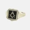 Black Reversible Shield Head Solid Silver Square And Compass Masonic Ring -Masonic Collection 1385bk 01