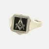 Black Reversible Shield Head Solid Silver Square And Compass With G Masonic Ring