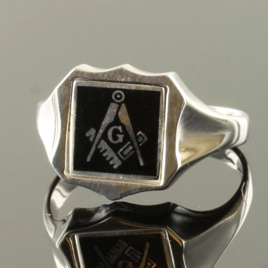 Black Reversible Shield Head Solid Silver Square And Compass With G Masonic Ring 4 Black Reversible Shield Head Solid Silver Square And Compass With G Masonic Ring - Image 2