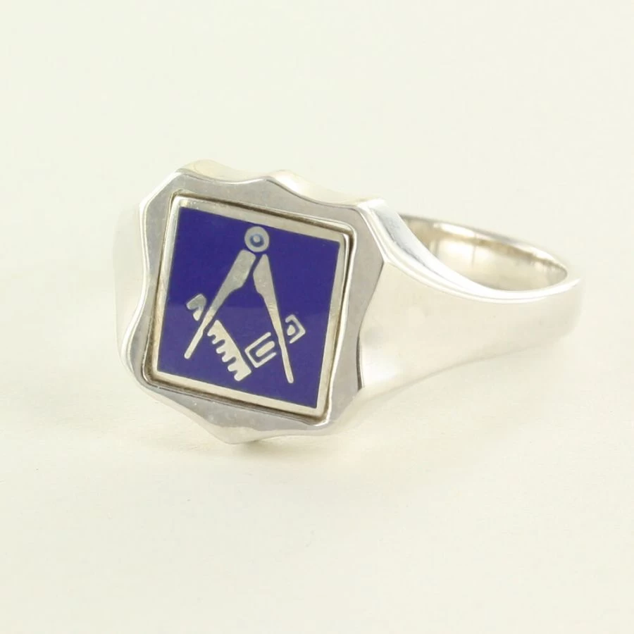 Blue Reversible Shield Head Solid Silver Square And Compass Masonic Ring 3 Blue Reversible Shield Head Solid Silver Square And Compass Masonic Ring